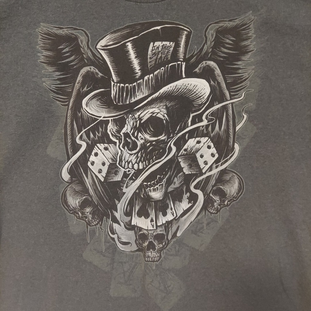 Vintage Y2K Skull Wings Size 3XL Grunge Goth Style Gray T-Shirt
